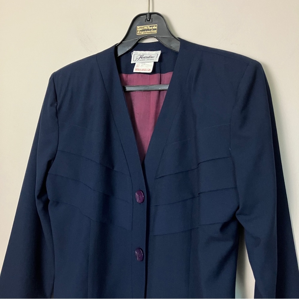 Vintage dress 100% wool button-up navy blue v-neck retro rockabilly - Picture 2 of 12